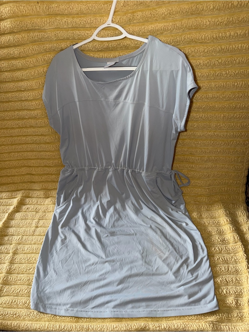 Columbia Light Blue Grey Drawstring Midi Dress
